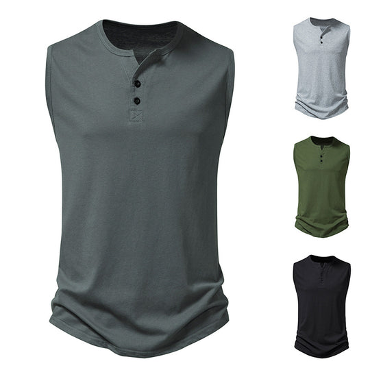 Herren ärmelloses Henley-Shirt mit modernem Knopfdesign EB