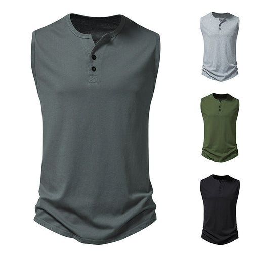 Herren ärmelloses Henley-Shirt mit modernem Knopfdesign EB