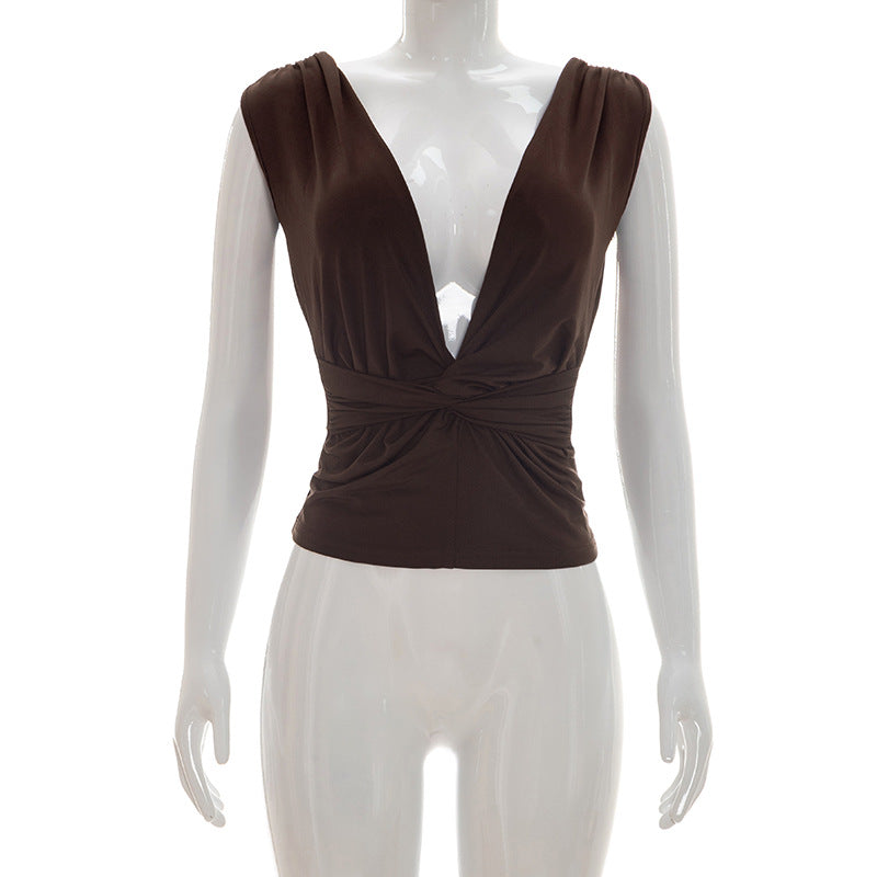 Damen Wickeloberteil mit tiefem V-Ausschnitt und elegantem Knotendetail EB