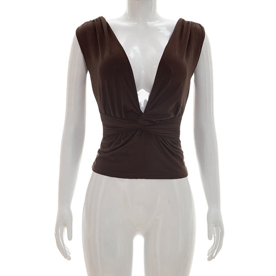 Damen Wickeloberteil mit tiefem V-Ausschnitt und elegantem Knotendetail EB