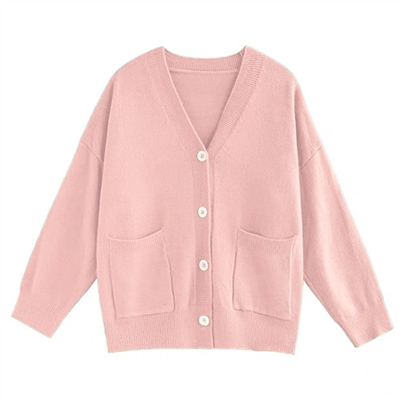 Damen Grob gestrickter Cardigan mit Taschen und V-Ausschnitt EB