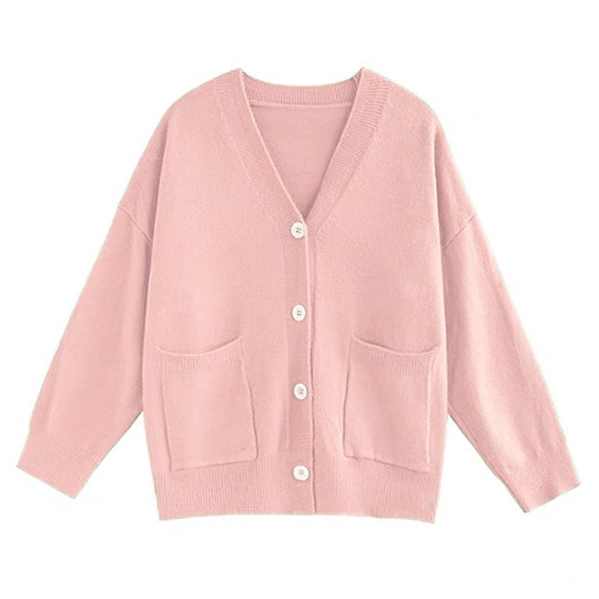Damen Grob gestrickter Cardigan mit Taschen und V-Ausschnitt EB