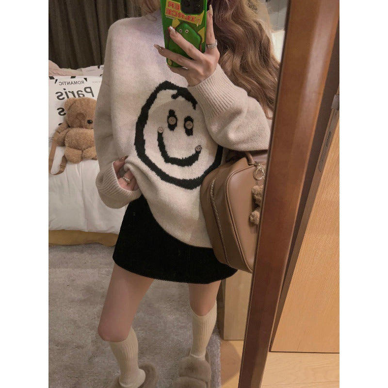 Damen Strickpullover mit lässigem Smile-Motiv und komfortabler Passform EB