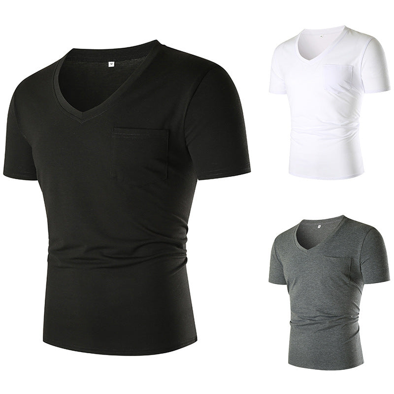 Herren V-Ausschnitt T-Shirt mit Brusttasche und figurbetonter Passform EB