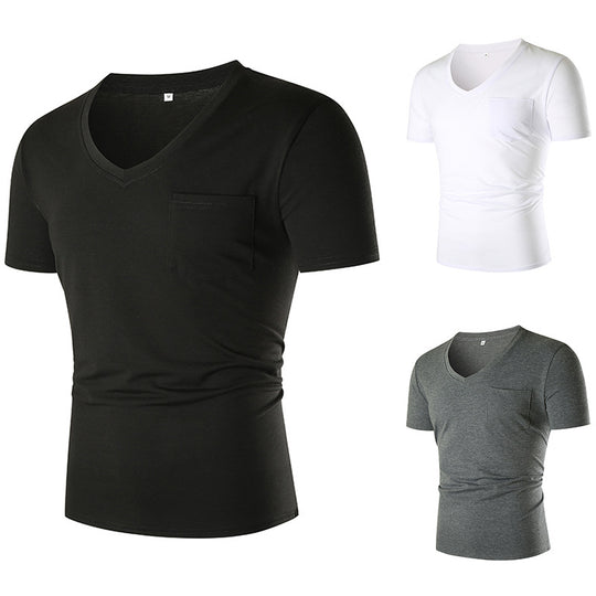 Herren V-Ausschnitt T-Shirt mit Brusttasche und figurbetonter Passform EB