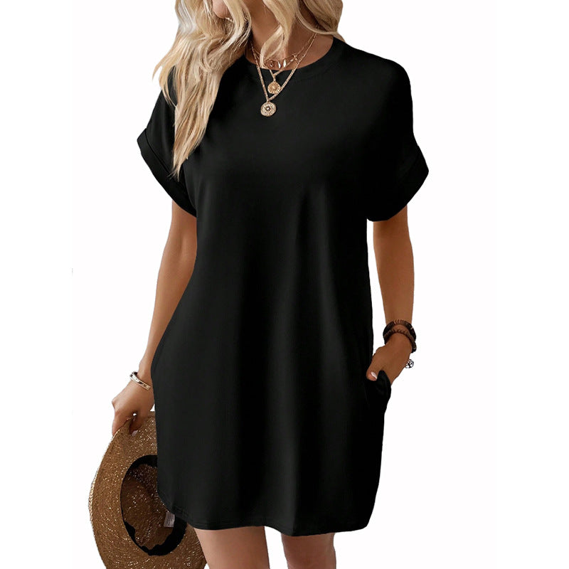 Damen Lockeres T-Shirt-Kleid mit praktischen Taschen und lässigem Design EB