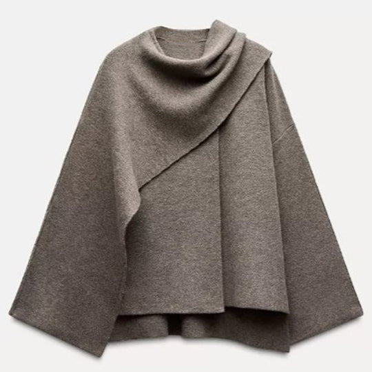 Damen Poncho aus hochwertiger Strickware mit asymmetrischem Design EB