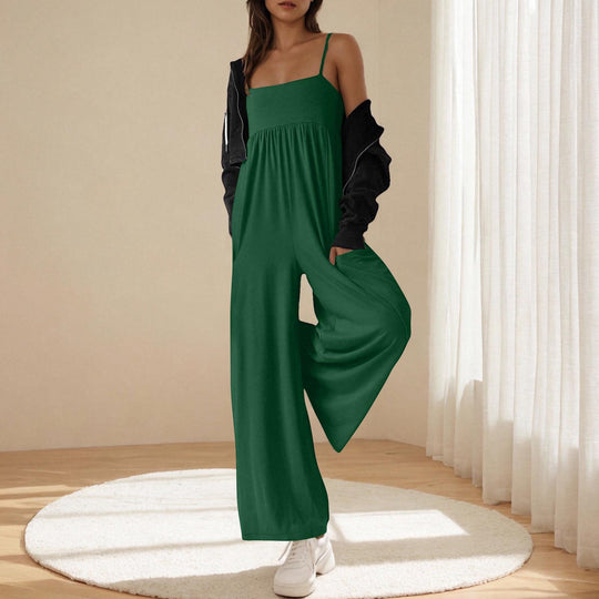 Damen lässiger Jumpsuit mit breitem Bein und verstellbaren Trägern EB