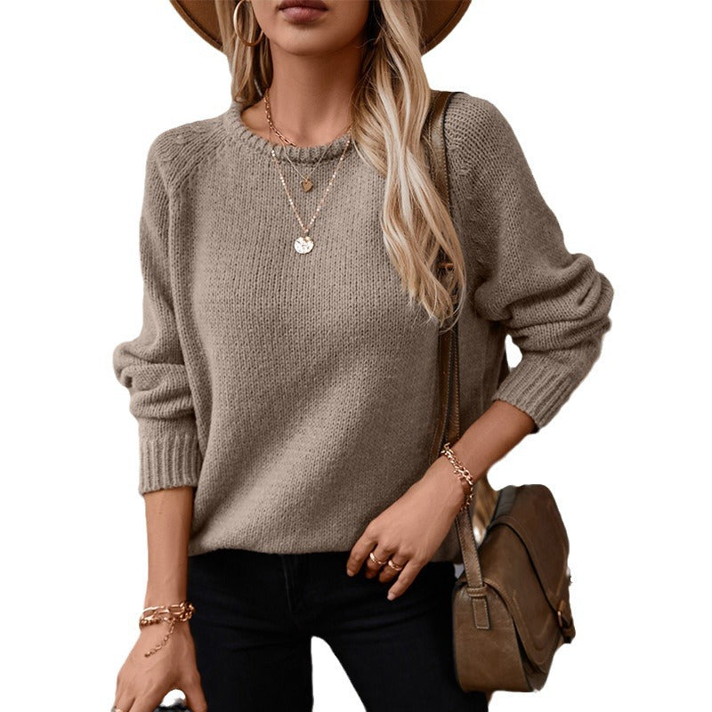 Damen gemütlicher Strickpullover mit weitem Schnitt und Rundhalsausschnitt EB