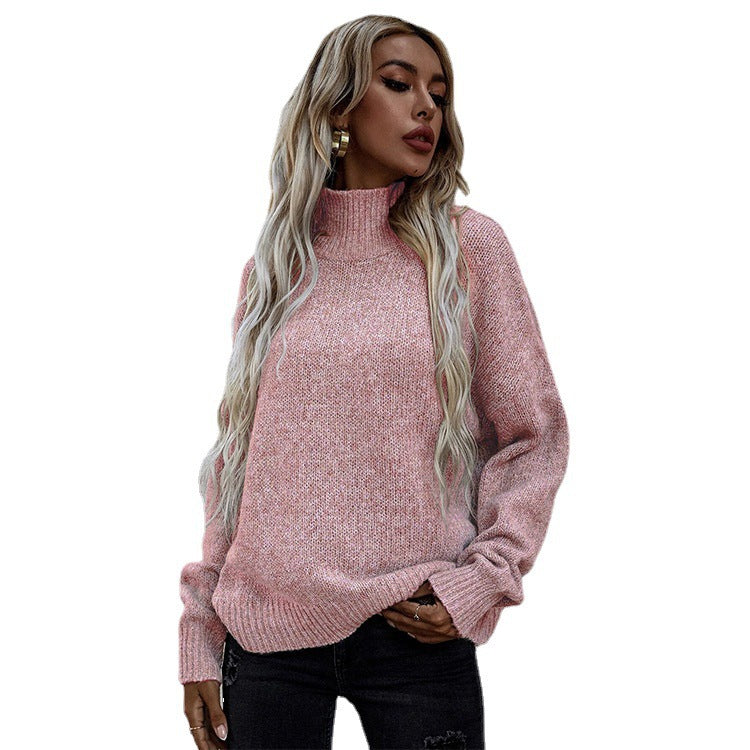 Damen Grobstrickpullover mit hohen Kragen und lässiger Passform EB