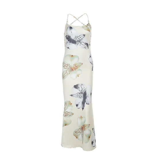 Damen elegantes Maxikleid mit floralem Muster und verstellbaren Spaghetti-Trägern EB