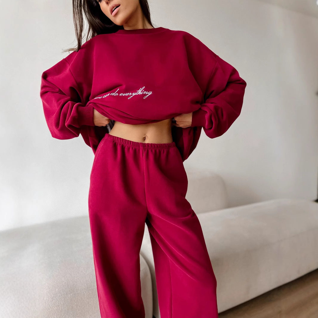 Damen Oversized Sweatshirt und hochgeschnittene Jogginghose Loungewear-Set aus weichem Baumwollfleece mit elastischem Bund EB