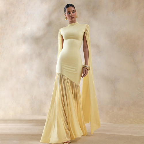 Damen Elegantes Maxikleid mit fließenden Ärmeln und raffiniertem Schnitt EB