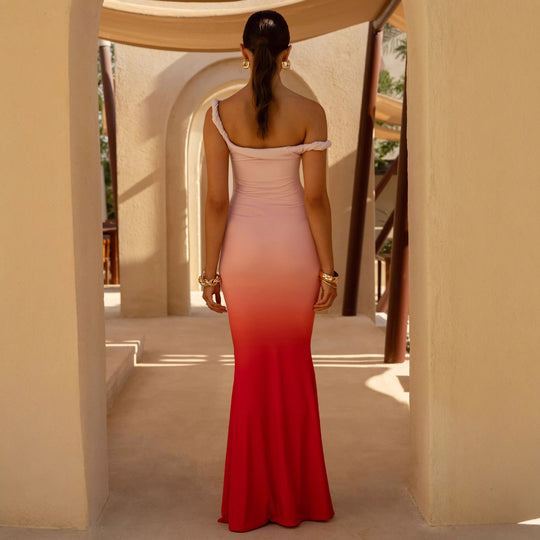 Damen figurbetontes Abendkleid mit schulterfreiem Design und seitlichem Schlitz EB
