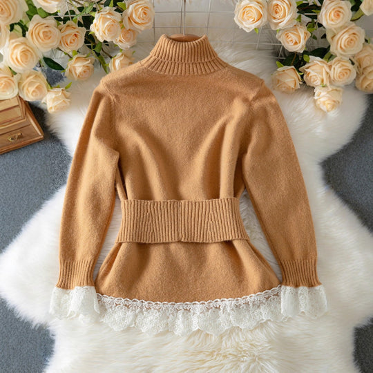 Damen eleganter Strickpullover mit hochgeschlossenem Kragen und dekorativen Knopfdetails EB