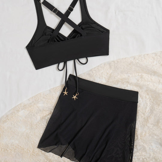 Damen Bikini-Set mit regulierbarem Rock und eleganten Rüschendetails EB