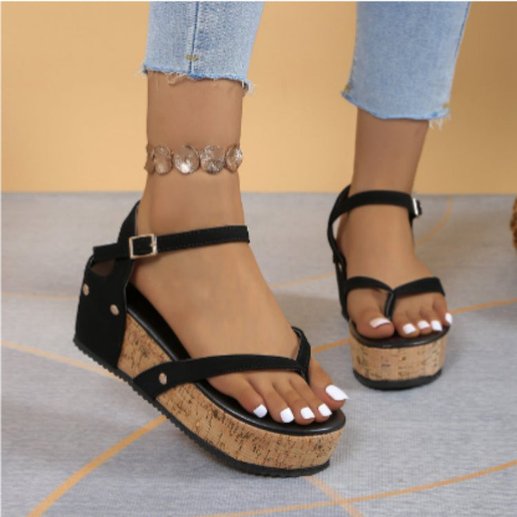 Damen mit modischem Kork-Plateau und verstellbarem Riemendesign Sandalen EB