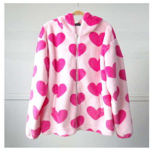 Damen Teddy-Fleecejacke mit Kapuze und großen Taschen EB