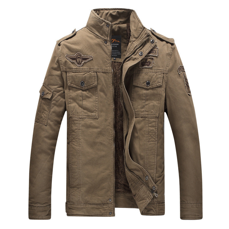 Herren Canvas-Fieldjacke mit Sherpa-Innenfutter, Utility-Taschen und Stehkragen EB