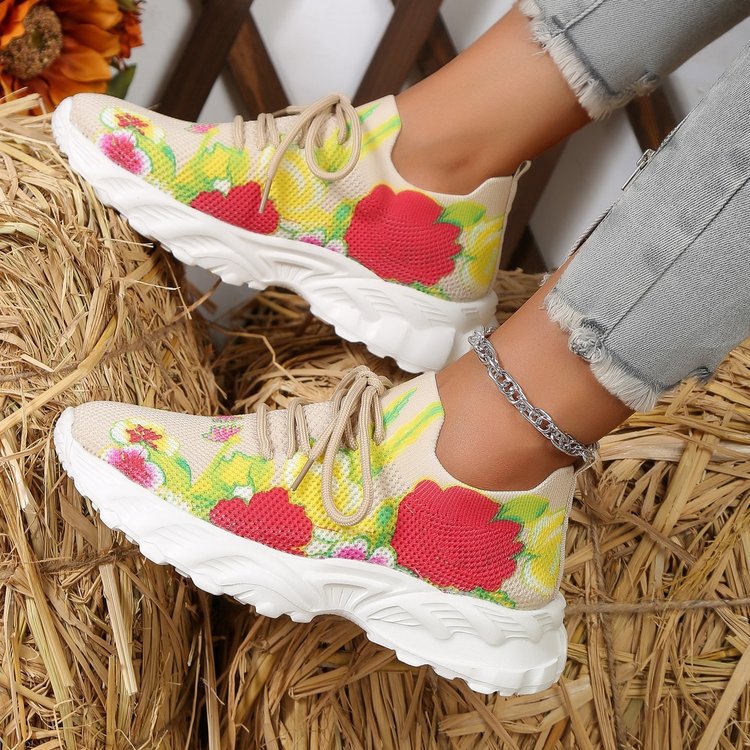 Damen modische Sneakers mit floralem Design und atmungsaktiver Textiloberfläche EB