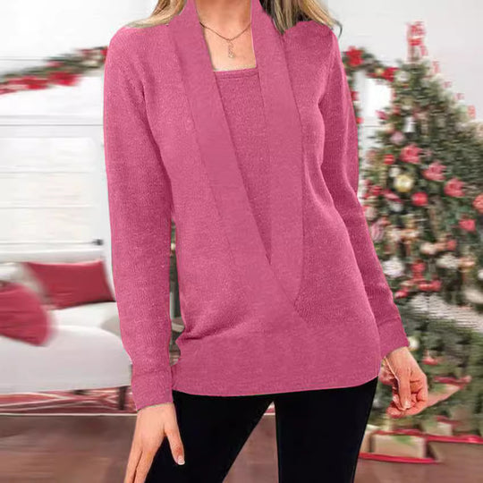 Damen eleganter Pullover mit tiefem V-Ausschnitt und leichtem Strukturdesign EB