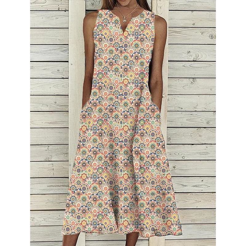 Damen Midi-Kleid mit tiefem V-Ausschnitt, Knopfdetails und praktischen Taschen EB