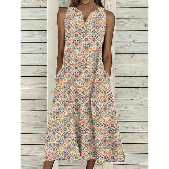 Damen Midi-Kleid mit tiefem V-Ausschnitt, Knopfdetails und praktischen Taschen EB