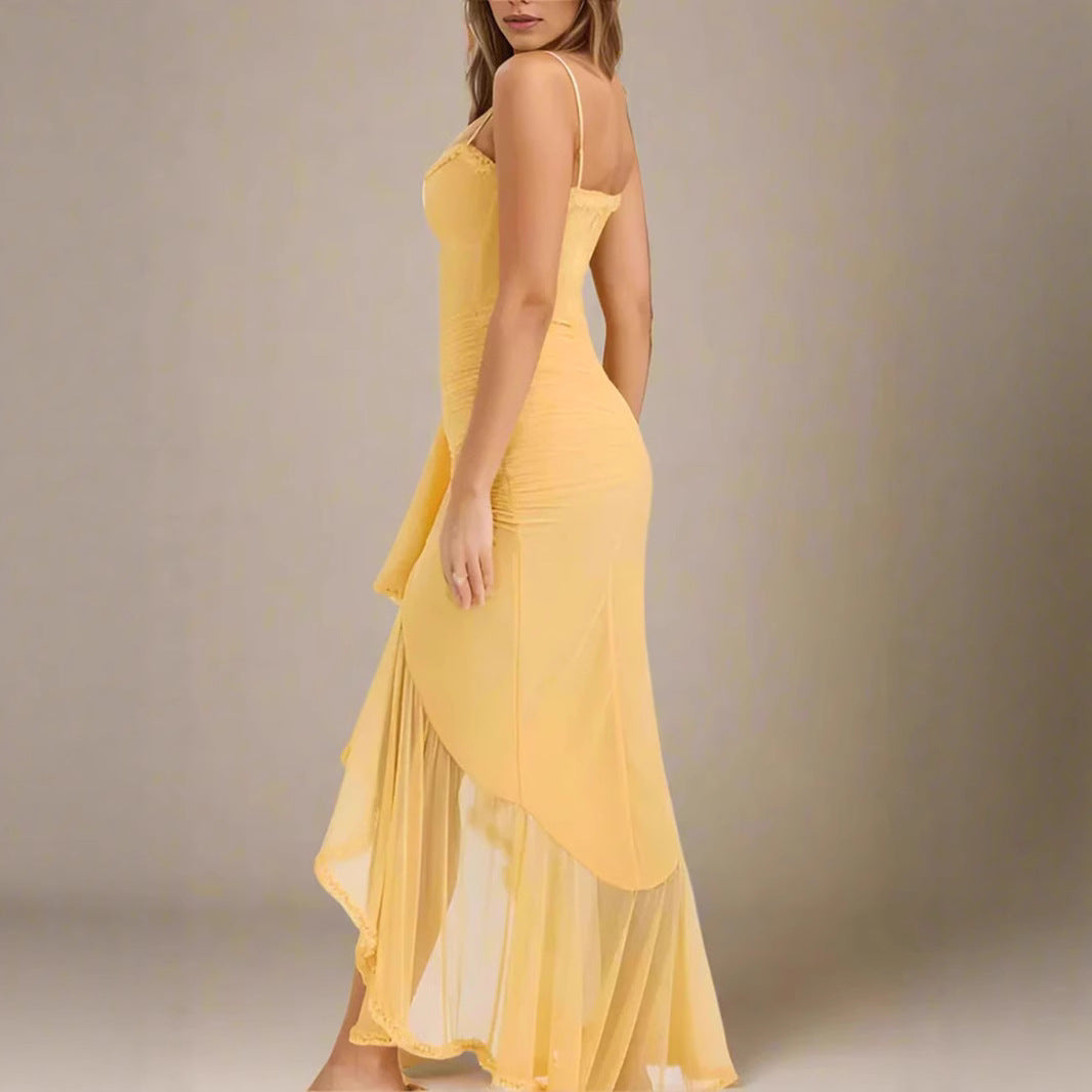 Damen Elegantes Wickelkleid mit Rüschendetails und hohem Schlitz EB