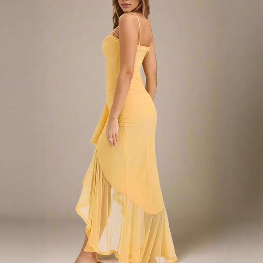 Damen Elegantes Wickelkleid mit Rüschendetails und hohem Schlitz EB