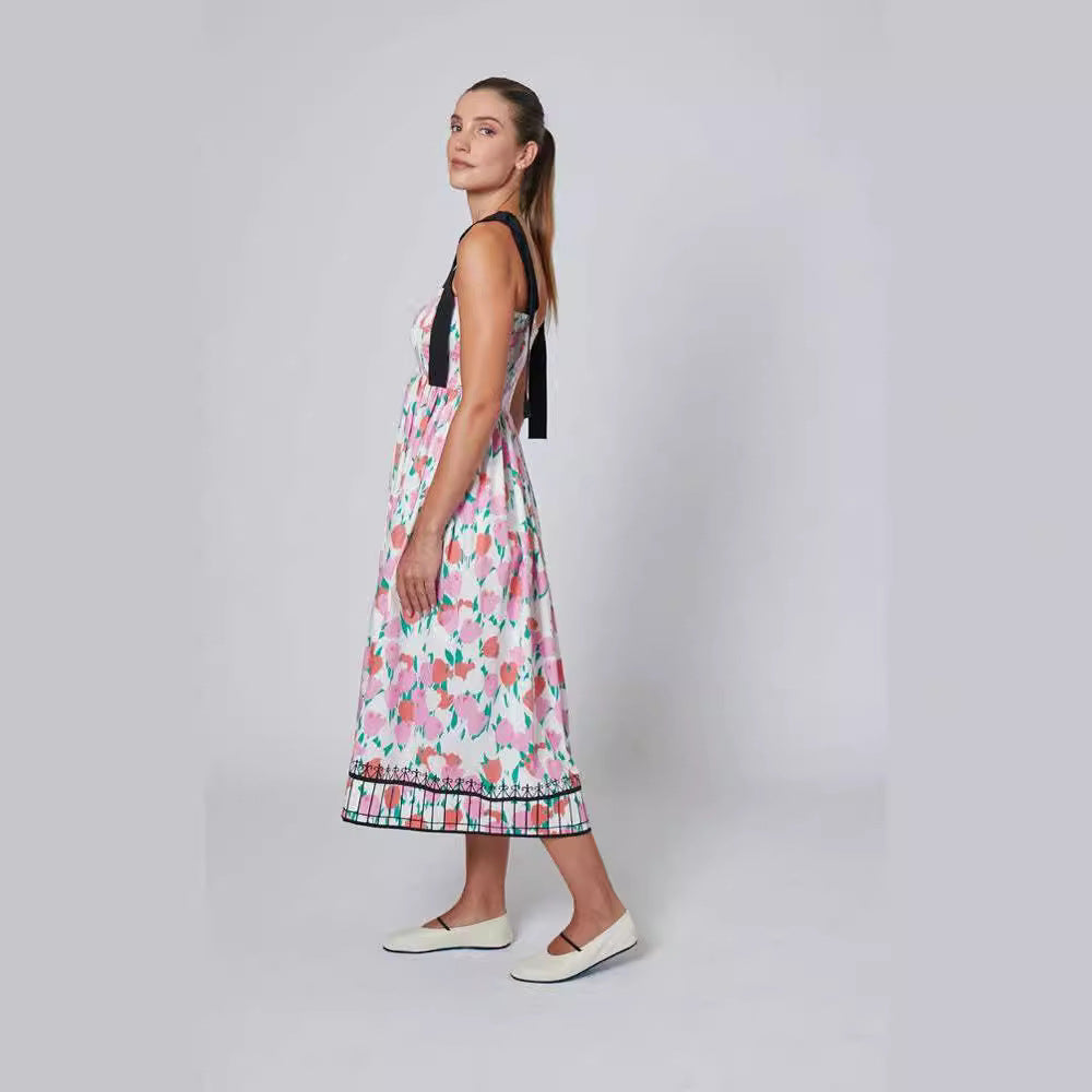 Damen Maxikleid mit floralem Print und elastischem Oberteil EB