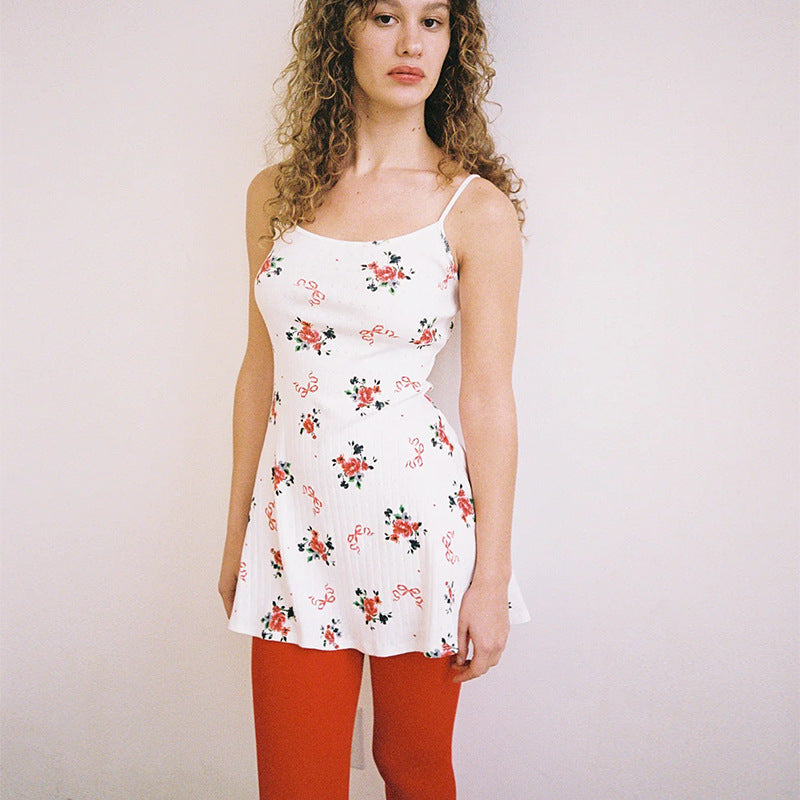 Damen luftiges Minikleid mit Blumenmuster und feinen Trägern EB