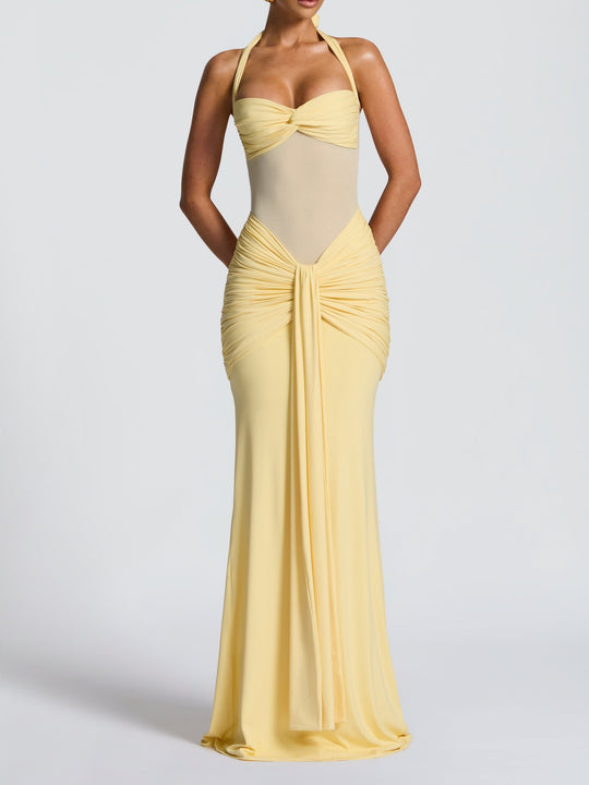 Damen Elegantes Maxikleid mit Raffhalterung und figurformenden Details EB