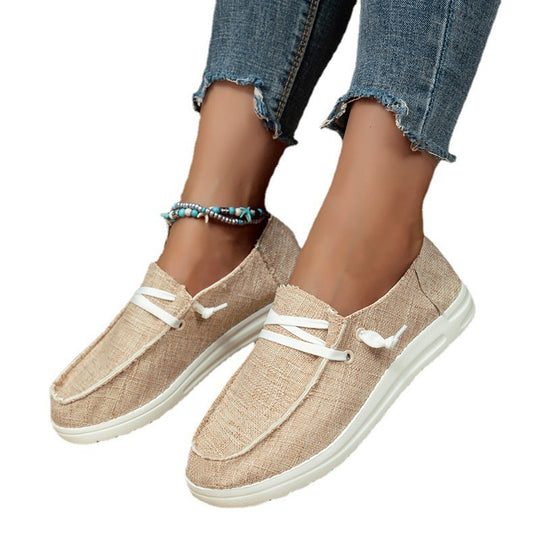 Damen nan leichte Canvas-Slipper mit dekorativer Schnürung, gepolstertem Komfortfußbett und rutschfester Leichtlaufsohle EB