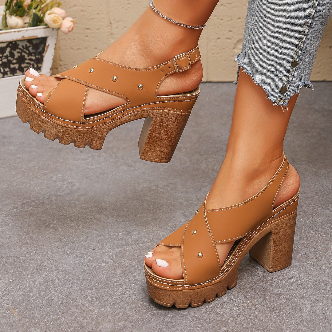 Damen Bequeme Plateau-Sandalen mit gekreuzten Riemen EB