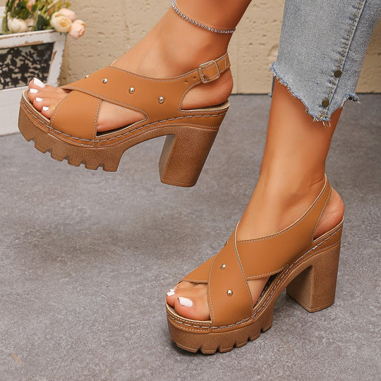 Damen Bequeme Plateau-Sandalen mit gekreuzten Riemen EB