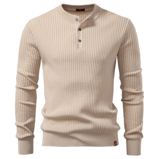 Herren nan gerippter Langarm-Henleypullover mit Stehkragen, feinem Rippstrick und schmaler Passform EB
