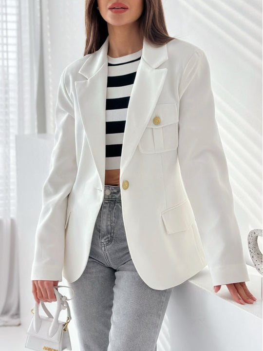 Damen Modischer Blazer mit aufgestickten Taschen und eleganter Knopfleiste EB