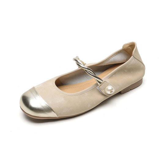 Damen Ballerinas mit elegantem Riemen und modischem Perlenschmuck EB
