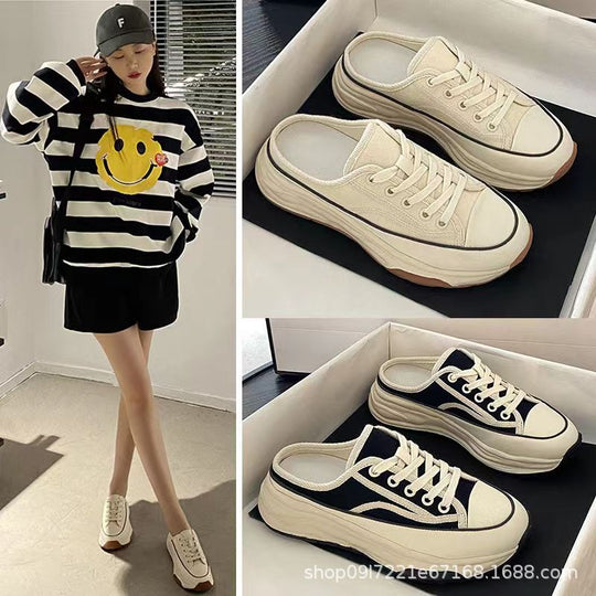 Damen lässige Stoff-Sneaker mit dickem Plateau und kontrastierenden Streifen EB