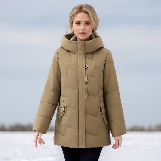 Damen modische gesteppte Winterjacke mit Kapuze und großen Taschen EB