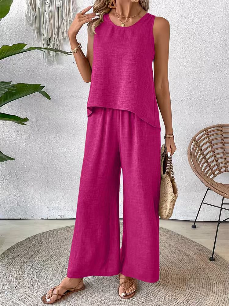 Damen Lässiges und luftiges Zweiteiliges Set mit Oberteil und weitem Hosen EB