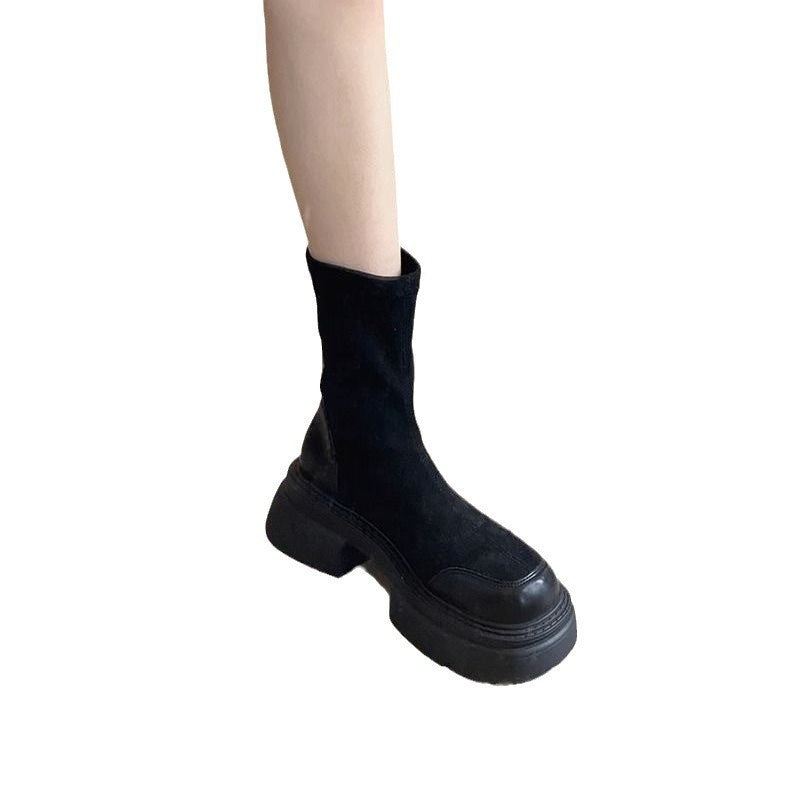 Damen modische Chunky Stiefeletten mit komfortabler Sohle und elastischem Schaft EB