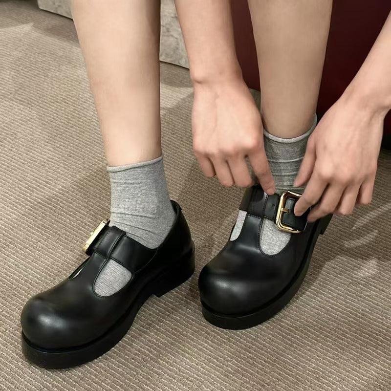 Damen Schnürschuhe mit dekorativem Schnallenverschluss und robustem Blockabsatz EB