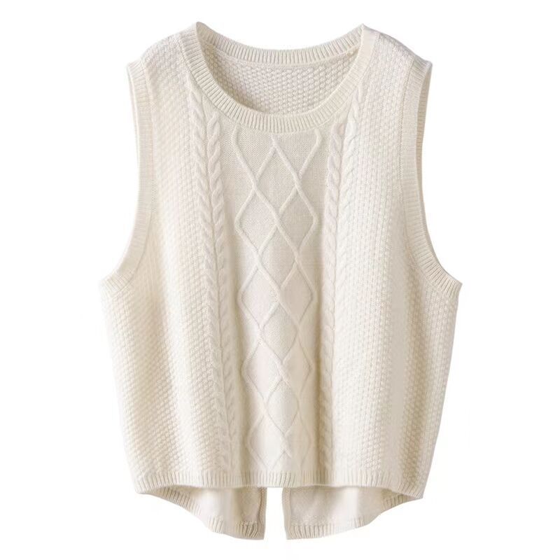 Damen Ärmellose Strickweste mit Zopfmuster und modernen Details EB