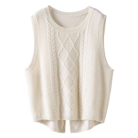 Damen Ärmellose Strickweste mit Zopfmuster und modernen Details EB