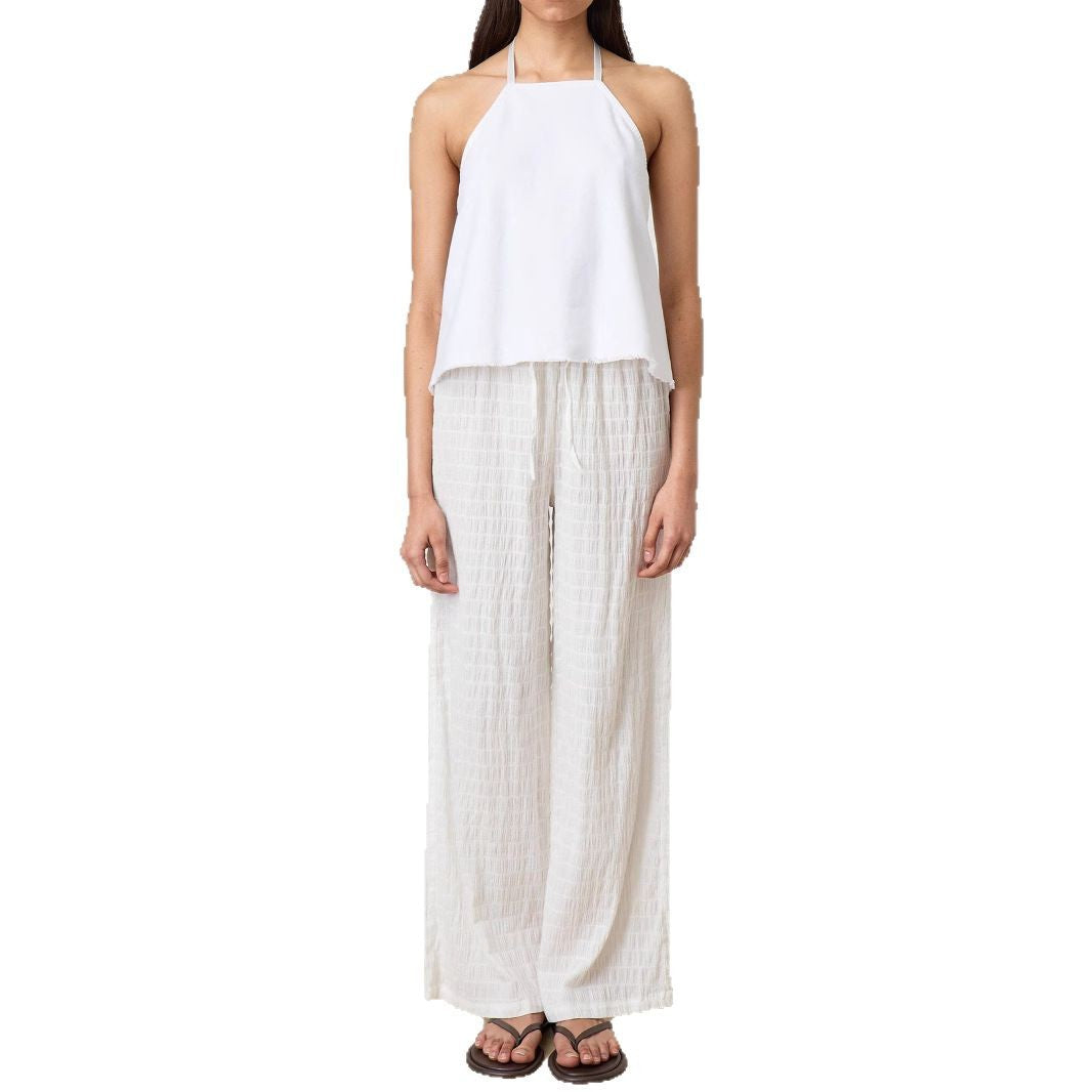 Damen Leichte Palazzo-Loungehose aus Crinkle-Gauze mit hoher Komfort-Taille EB