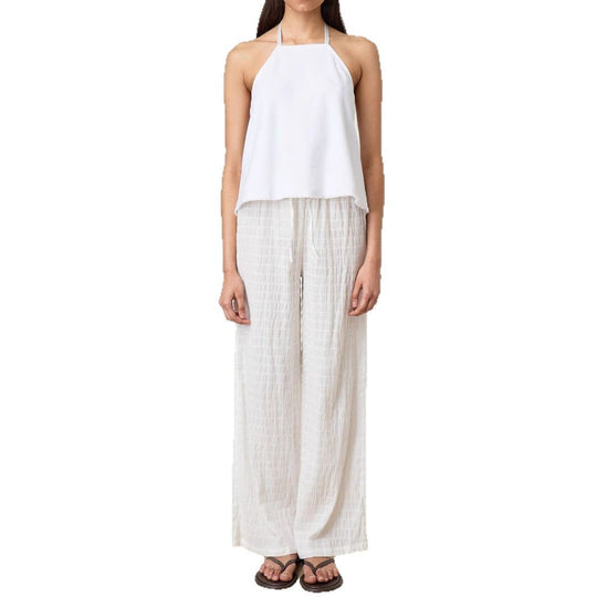 Damen Leichte Palazzo-Loungehose aus Crinkle-Gauze mit hoher Komfort-Taille EB