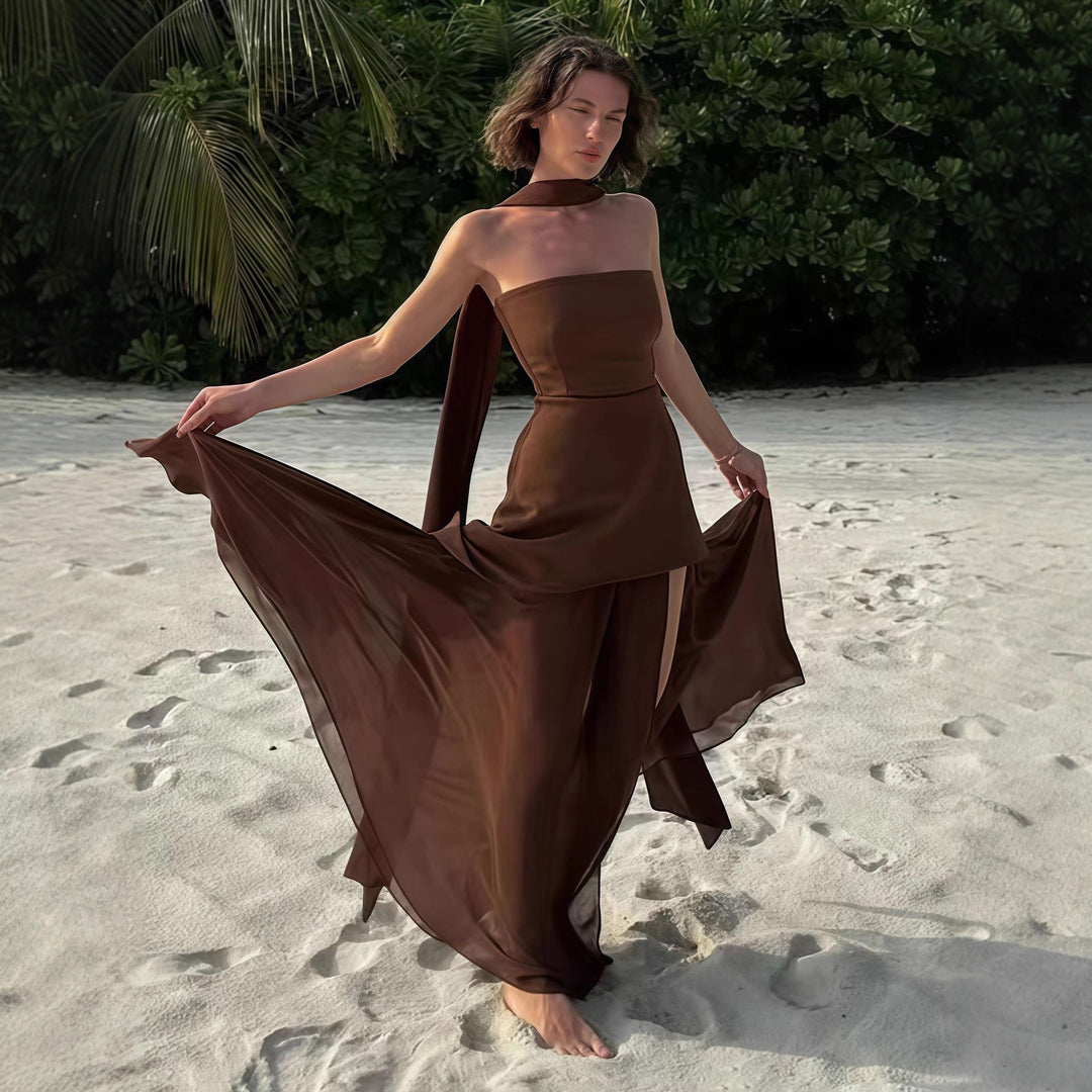 Damen Elegantes Maxikleid mit asymmetrischem Schnitt und schickem Schlitz EB
