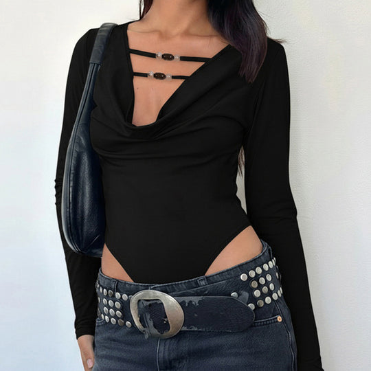 Damen eleganter Langarmbody mit modischem Ausschnitt EB