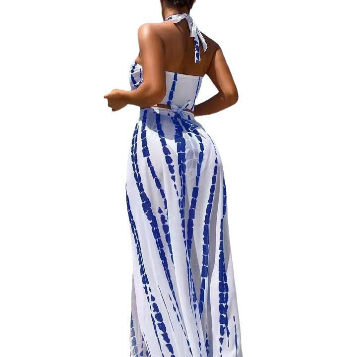 Damen Luftiges Strandkleid mit tiefem Ausschnitt und seitlichem Schlitz EB